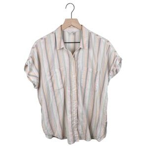Lucky Brand Pastel Rainbow Stripe Metallic Thread Button Down Shirt Size Large